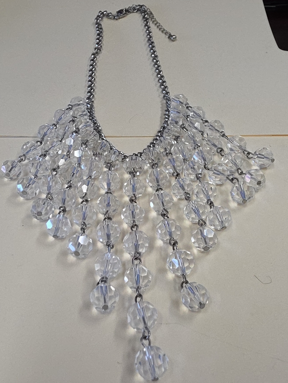 Crystal Fringe Statement Necklace - Clear